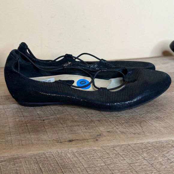 Earthies Essen Ballet Flats Cages Elastic Strap Black Leather Size 10 shoes - Picture 4 of 6